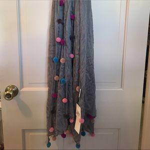 Brand New Lulla Gray Pom-Pom Rectangle Scarf!